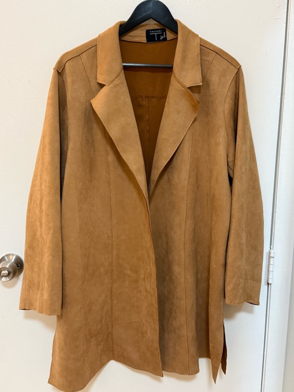 Tahari Suede Trench Coat in Camel Brown